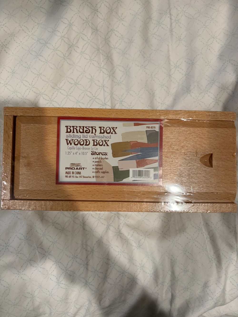 Pro Art Brush Wood Box Sliding Lid Varnished